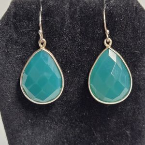 Green Chalcedony Tear Drop Faceted Earrings 1 1/4" X 5/8"